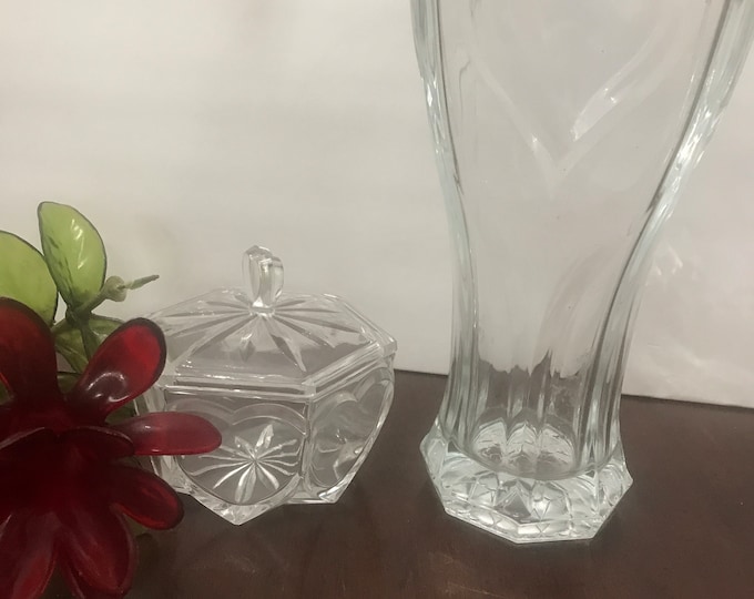 Heart Shape  Clear Cut Candy Dish/ Crystal Industries Four Panel Heart Shape Vase