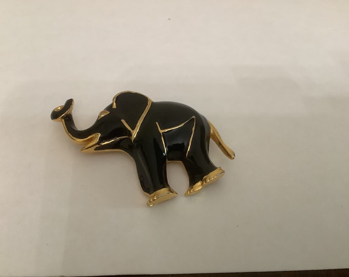 Vintage Black and Gold Elephant Brooch