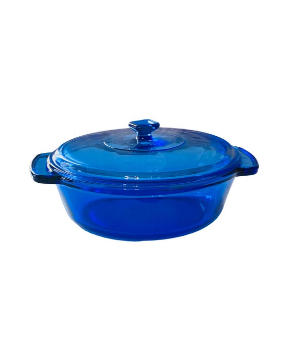 Vintage Anchor Hocking Cobalt Blue Round Covered 2 Qt Casserole