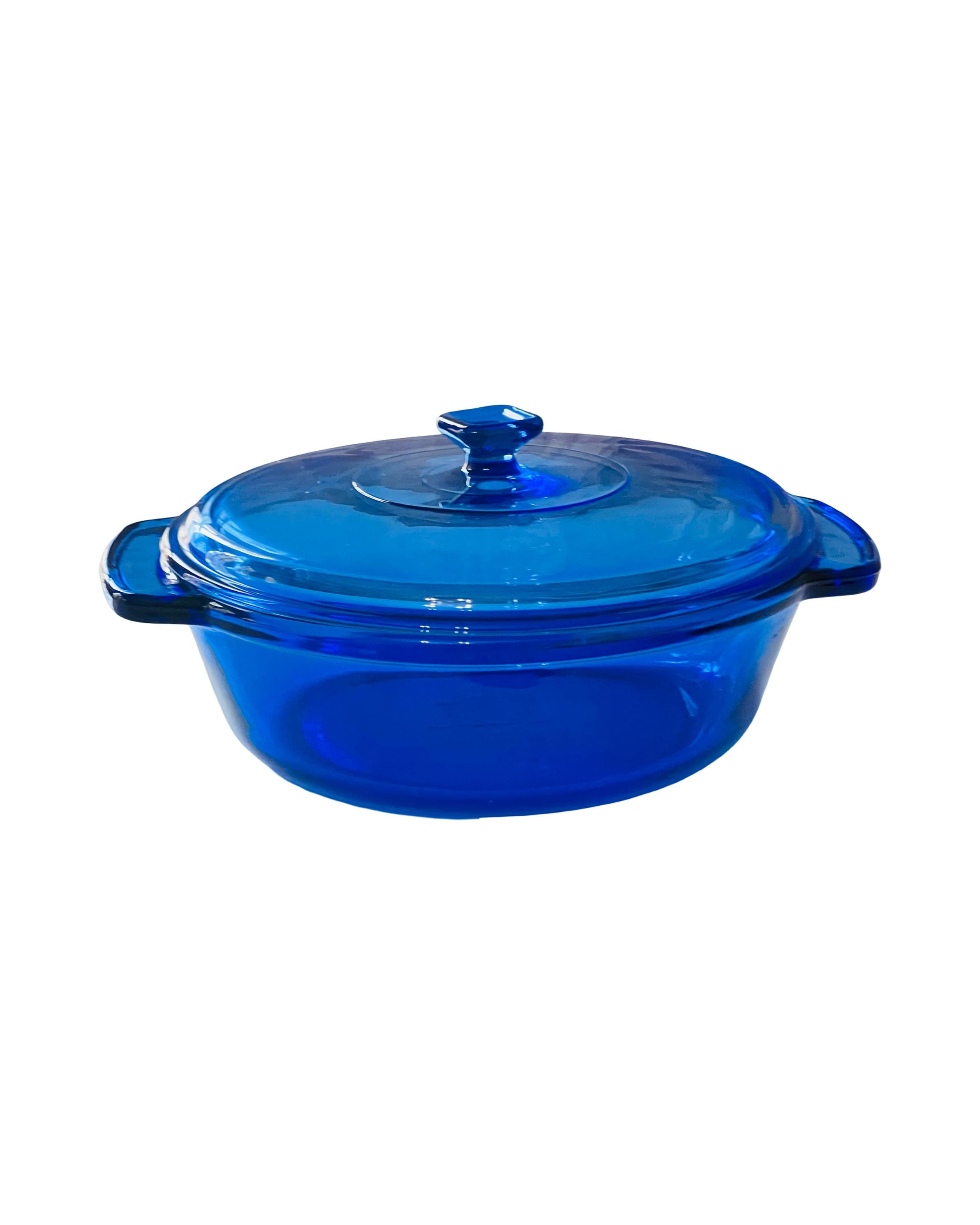 Vintage Anchor Hocking Cobalt Blue Round Covered 2 Qt Casserole