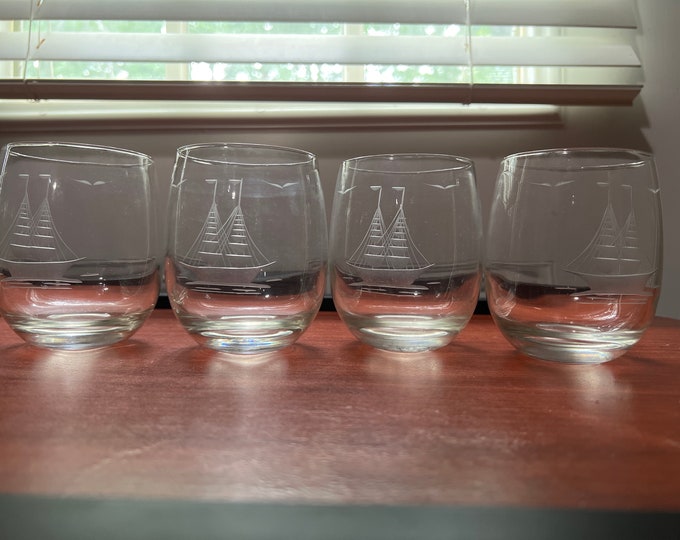 Port Wine/ Brandy Etched Clipper Ship Glasses