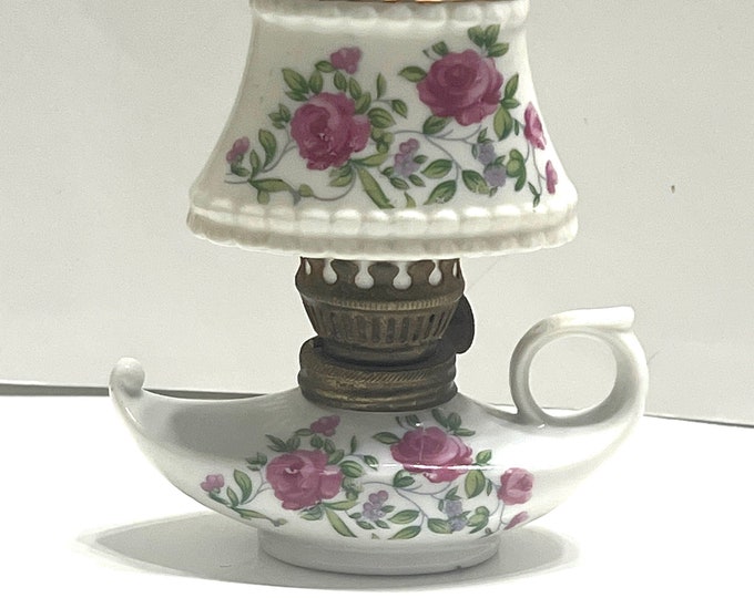 Miniature Oil Lamp,  Aladdin Shape Porcelain Oil Lamp, Vintage Small Oil Lamp, Ceramic Oil Lamp