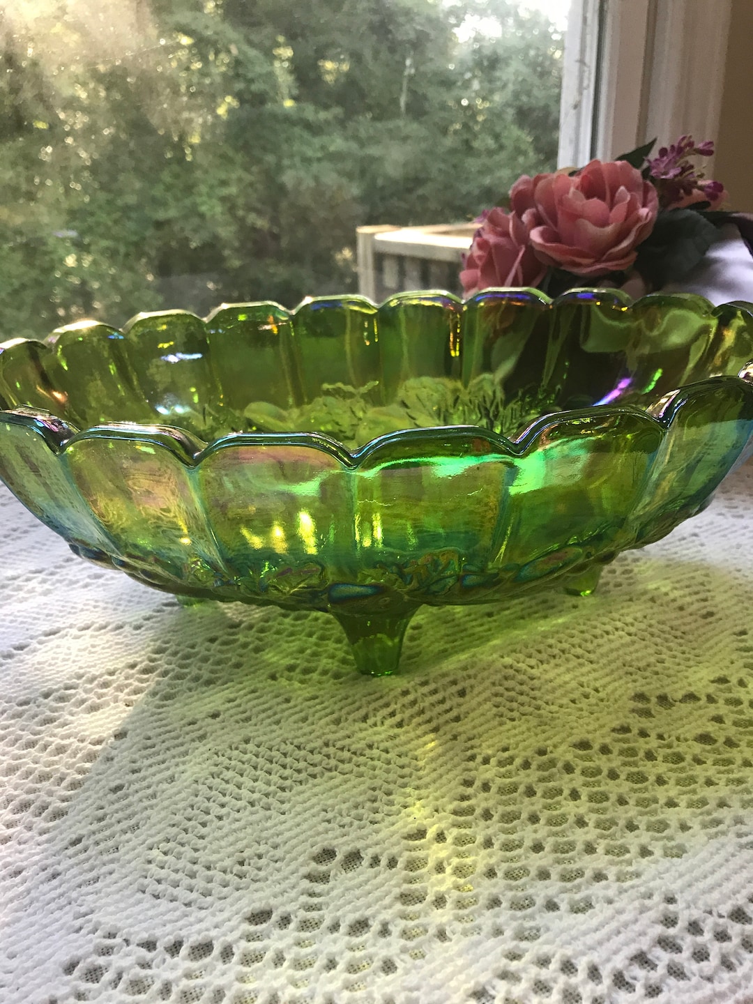 ヴィンテージ　カップボード　grape bunch Large Vintage Green Glass Grape Cluster Bowl Bunch Shape