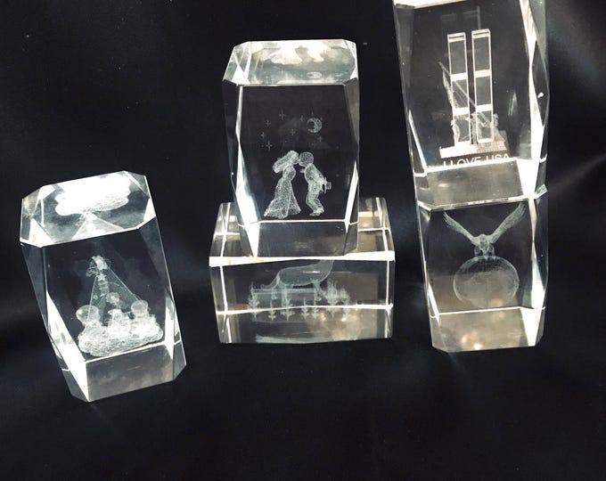 3-D Laser Etched Crystal Paperweights/ Hologram Paperweights/ Gift/Office Desk Decor