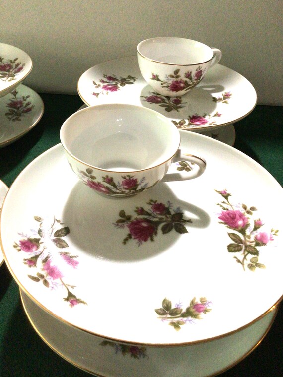 お気に入り Cups, Plates, Rose Moss Snack by Plate Cake Vintage Set, 食器