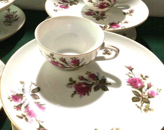 Moss Rose Plates, Cups, Snack Set,  Vintage Cake Plate by Laurel China Japan Jubilee