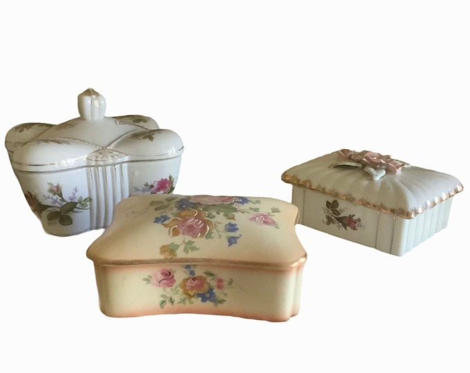 Assortment of Trinket  Boxes, Jewelry Boxes,  Hand Painted, Pacific, L&M Bond Ware, Pompadour Moss Rose