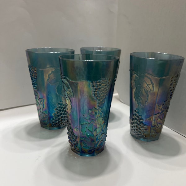 Harvest Carnival Glass Tumblers by Colony/ Indiana Glass Company/ Blue grapes and leaves water tumblers