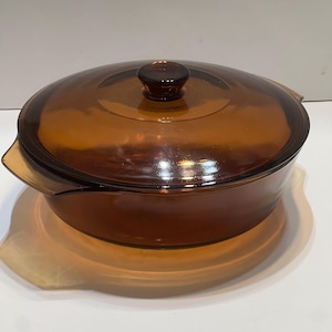 Anchor Hocking Fire King Amber Dish, Deep Round Vegetable Dish with Lid
