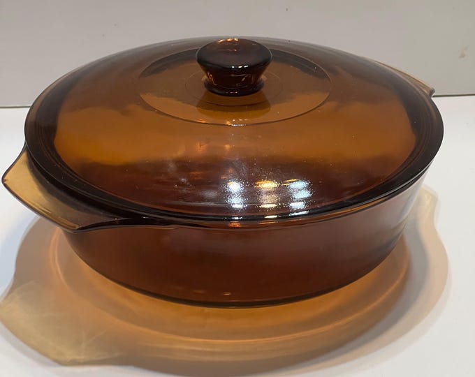 Anchor Hocking Fire King Amber Dish, Deep Round Vegetable Dish with Lid