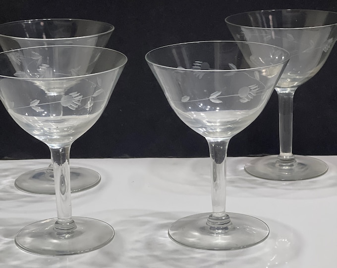 Etched Champagne Goblets, Wedding Toast/ Anniversary Gift, Vintage Wine Goblets