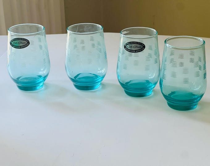 Rare Aqua-blue Teal Winchester Crystal Cocktail, Juice Tumbler by Anchor Hocking