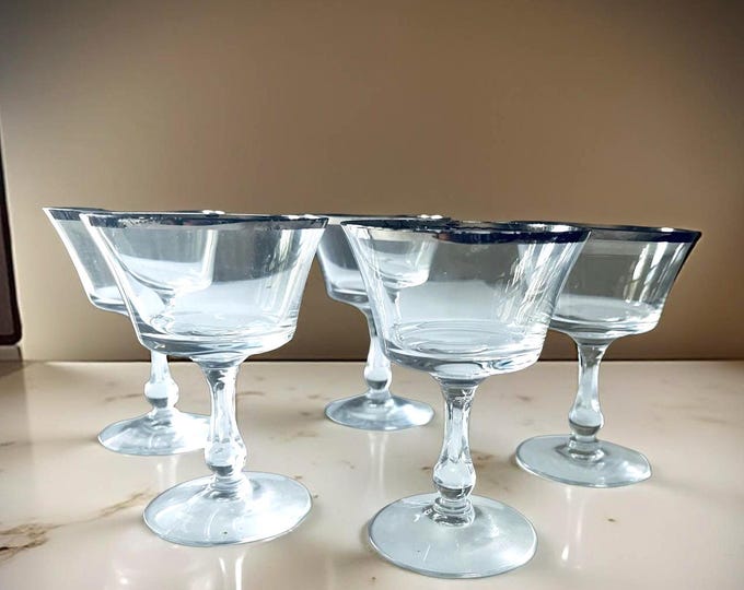 Vintage Fostoria Sheffield Champagne Sherbet Goblets: Silver Platinum Rim