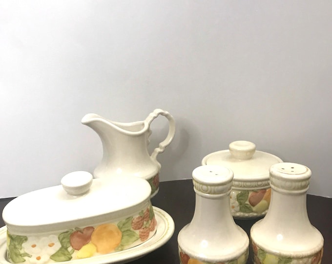 Metlox Della Robbia-Poppytrail/ Gravy Boat/Soup Bowls/ Butter Dish/ Cream and Sugar/ Salt and Pepper/ Platters/ Chop Plate