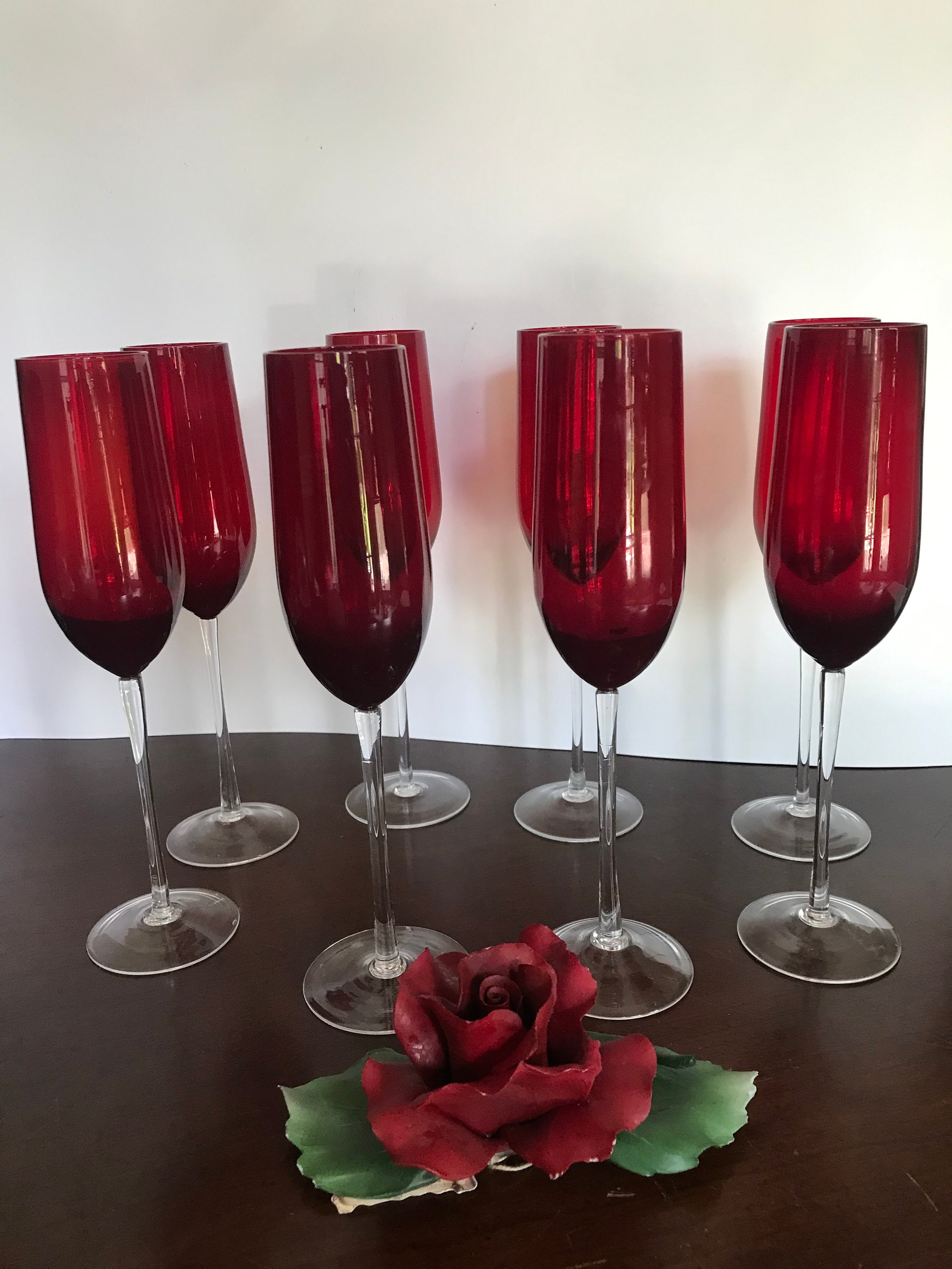 Ruby Murano Glass Venetian Wine Glass Stems Set of 8 - Ruby Lane