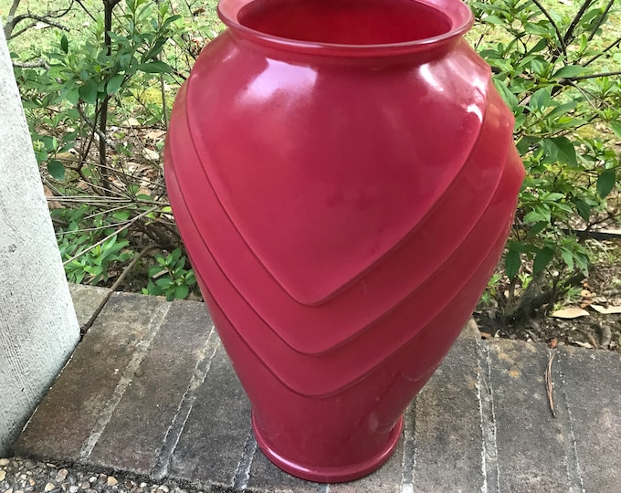 1980 Vintage Cased Glass Floor Vase, Large Tall  Mauve Colored Vase, Home Decor