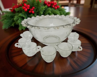 Lariat Punch Bowl by Heisey With Seven Matching Cups