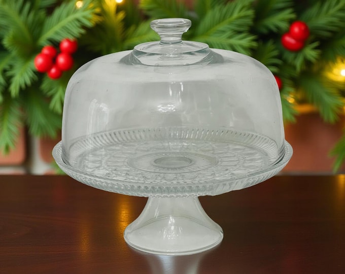 Vintage Federal Glass Windsor Cake Stand with Dome