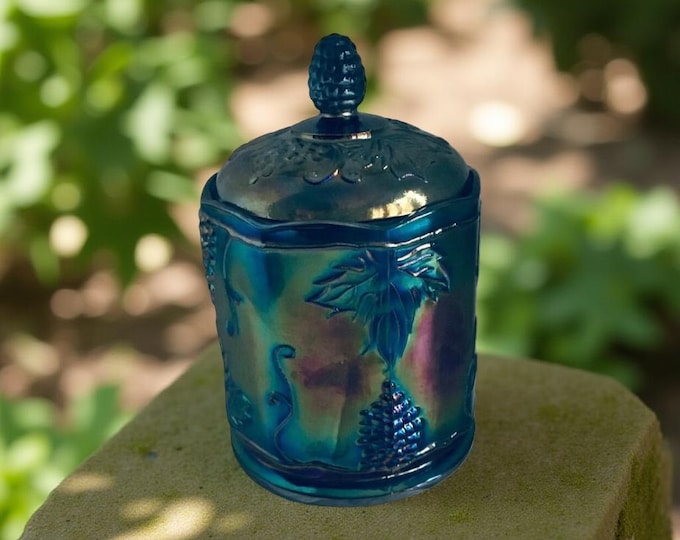 Vintage Indiana Glass  Blue Harvest Grape  Glass Cookie: Biscuit Jar