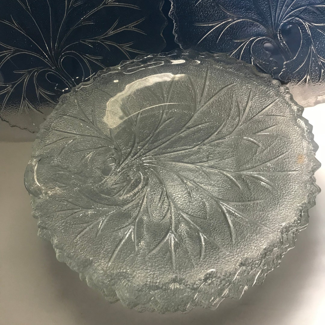 Vintage Pebble Clear Luncheon Plate Leaf Design Indiana Etsy