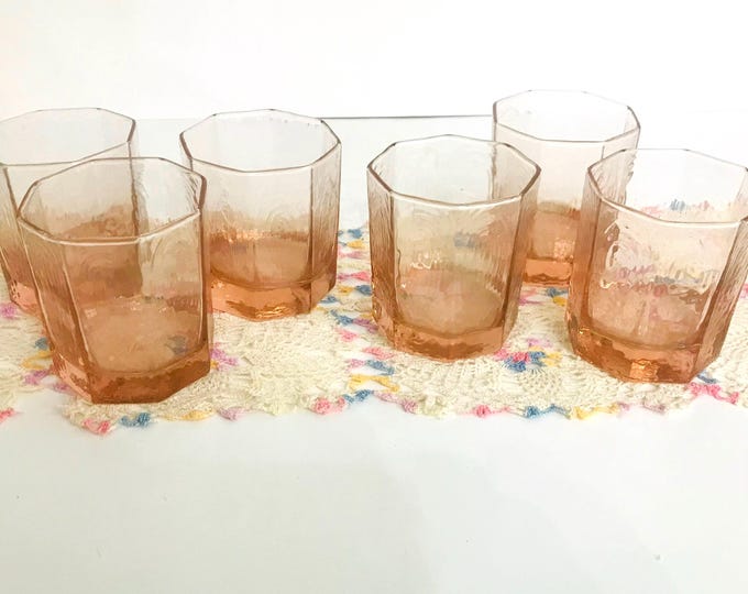 Facets Pink Tumblers by Libbey  Glass Company,  Whiskey Glass, On The Rocks Tumbler, Low Ball Tumbler