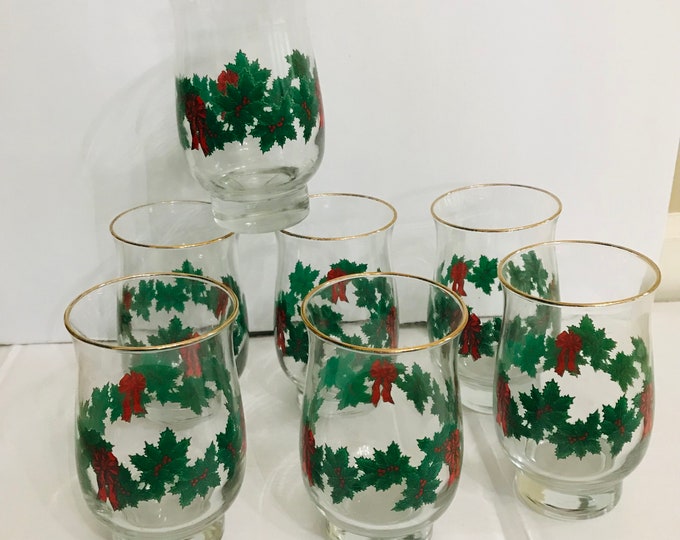 LRS19 Libbey’s Holiday Tumblers 12 Ounces/ Red Ribbon and Holly Tumbler