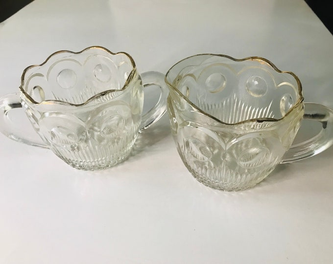 Bartlett Collins  Creamer And Sugar Bowl, Manhattan St. Genevieve,  Gold Scalloped Rim Creamer and Open Sugar Bowl