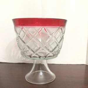 Ruby Band Trifle Bowl by Indiana Glass Company, Pedestal Ruby Flash Glass Trifle Bowl