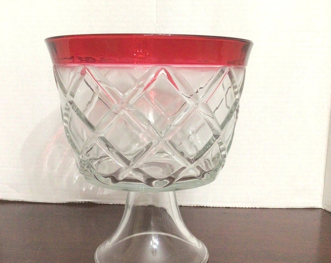 Ruby Band Trifle Bowl by Indiana Glass Company, Pedestal Ruby Flash Glass Trifle Bowl