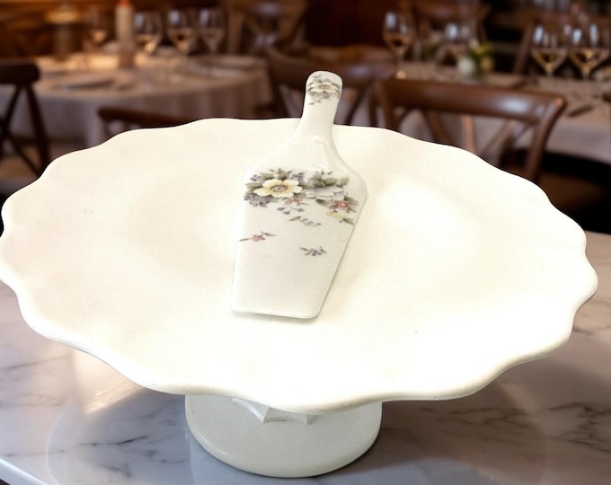 Vintage Indiana Glass Milk Glass Cake Stand: Teardrop Pedestal Plate with Server