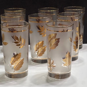 Vintage Libbey Gold Foliage Tumblers - Set of 8