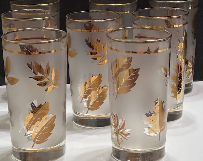 Libbey's Golden Foilage Tumblers, Gold Leaf with Carrying Rack, Water Tumblers, Ice Tea Tumblers