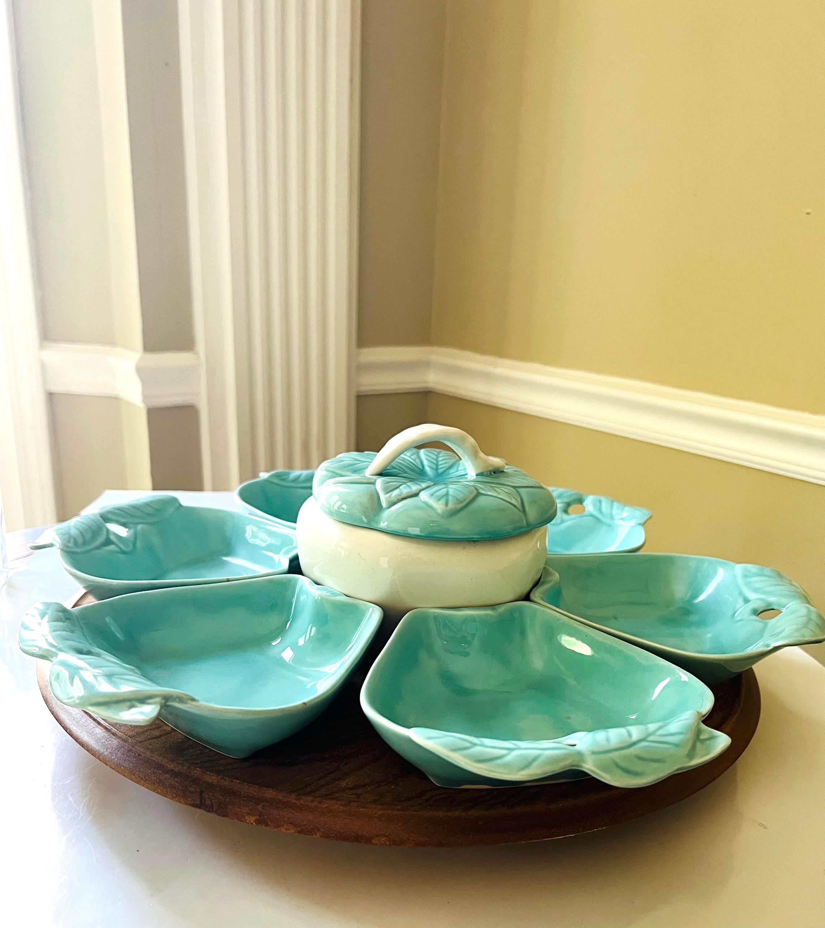 Vintage MCM Hoenig California Chip and Dip Set: Turquoise Apple