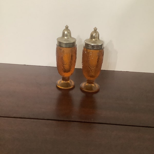 Tiara Indiana Glass Amber  Salt and Pepper Shakers