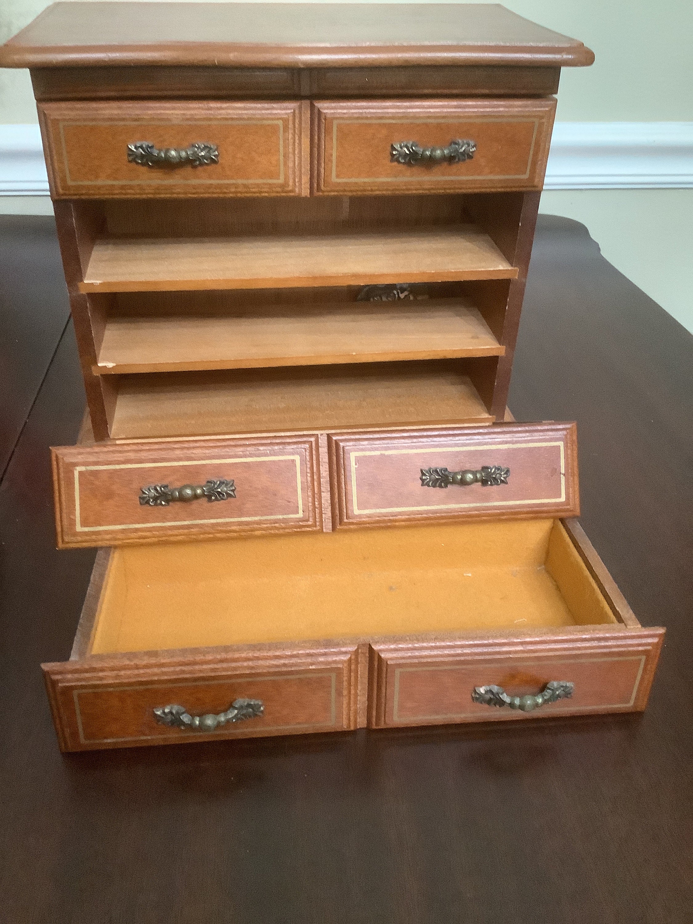 Vintage Wooden Jewelry Box With Sankyo Winding Working Music