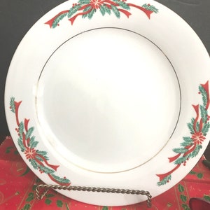 Fairfield Poinsettia & Ribbon Dinner Plates, Salad Plates, vintage Holiday Plates