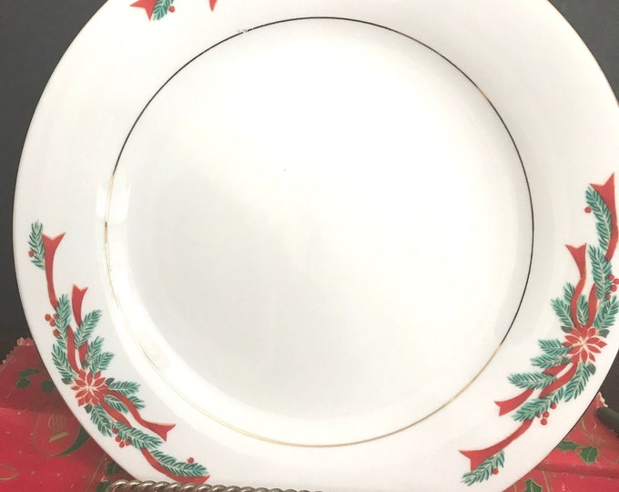 Fairfield Poinsettia & Ribbon Dinner Plates, Salad Plates, vintage Holiday Plates