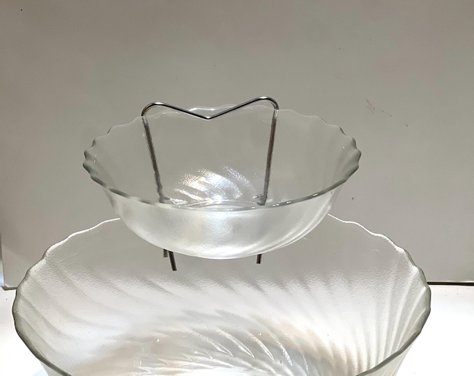 Vintage Chip and Dip Three Piece Set,  Arcoroc Durand International Glass Swirl Chip and Dip Set In Original Box