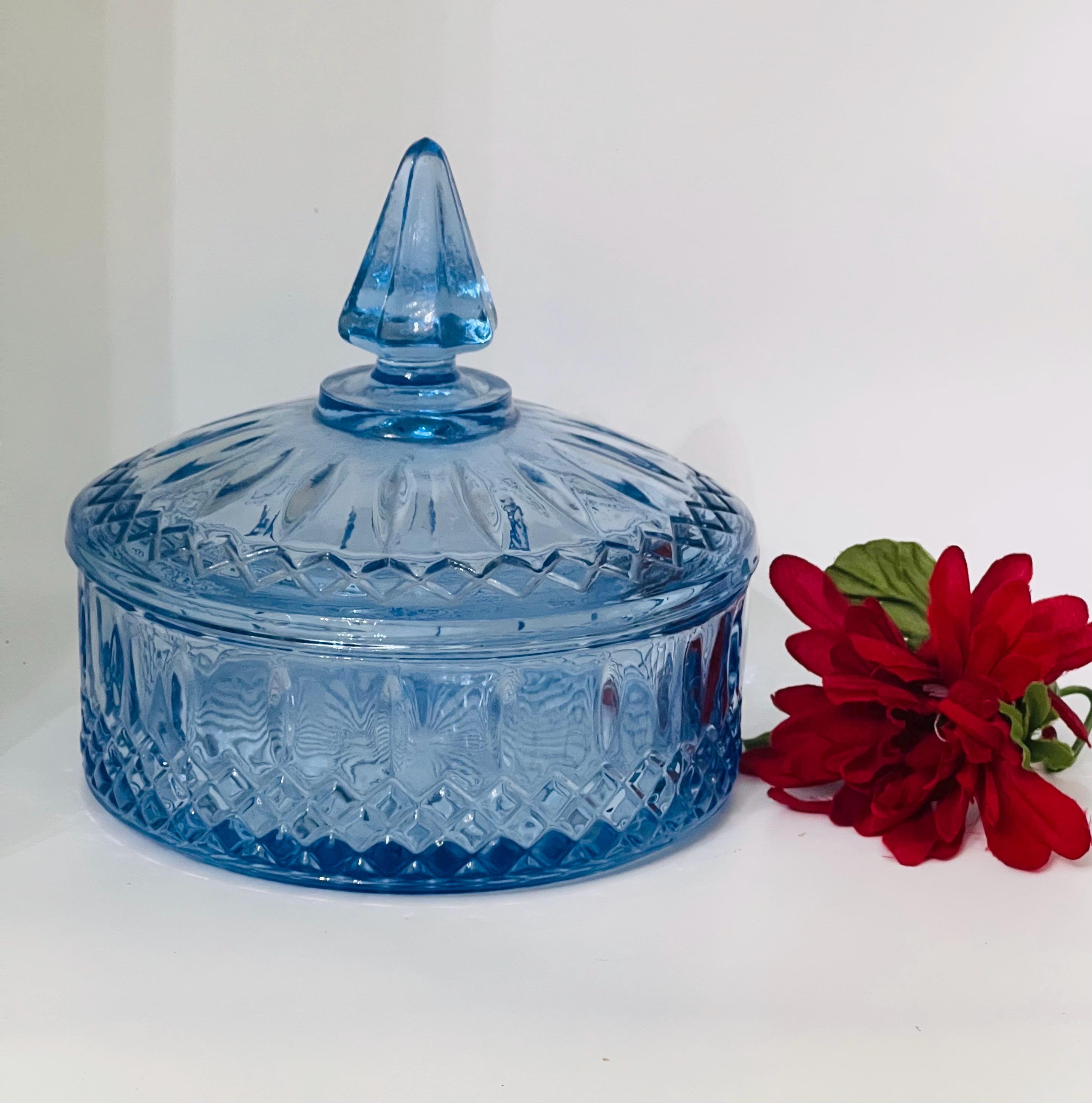 ♪フランスアンティーク ガラスの青い花のキャンディボックス キャニスター小物入れ ♪フランスアンティーク ガラスの青い花のキャンディボックス