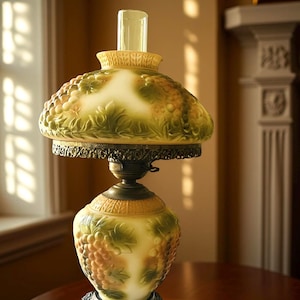 Vintage Embossed GWTW Raised Grape Motif Table Lamp,  Hurricane Lamp, Electric Grapes and Leaves Table Lamp, Home Decor Lightning
