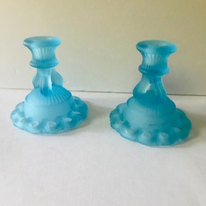 Vintage Westmoreland Light Blue Satin Glass Candlestick Holder