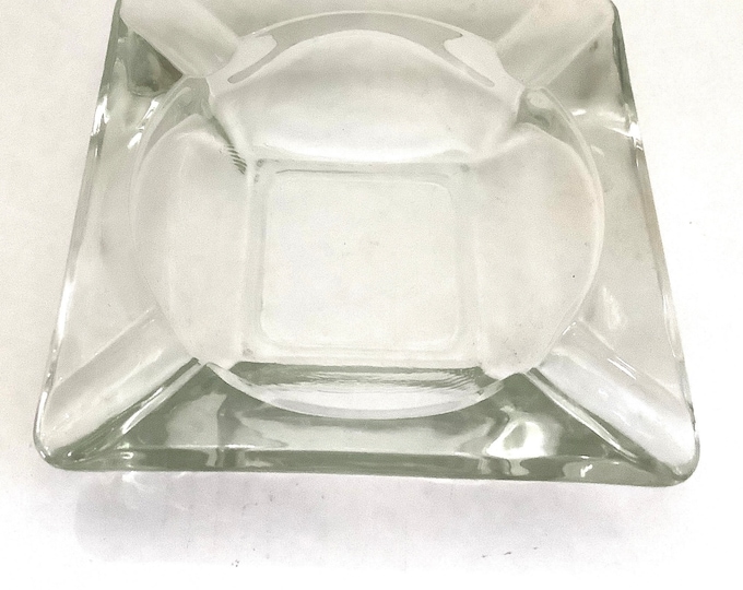 Vintage Square Clear Glass Ashtray/ MCM/ Cigar/ Cigarette/ Card Game/ Man Cave
