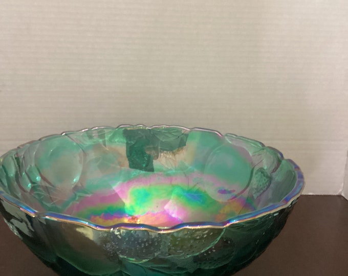 Indiana Glass Madeira Bowl/ Iridescent Green/ BlueFruit Bowl