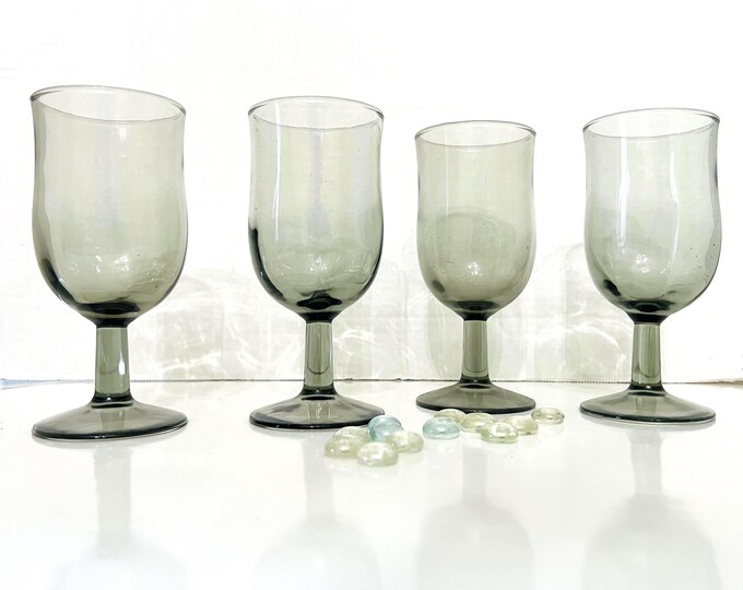 Vtg Duz Swedish Modern Smoke Grey Optic Water Goblets