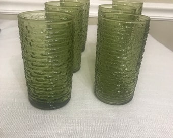 Vintage Anchor Hocking Soreno Green Cups, Saucers, Tumblers, Dinner Plate/ Pitcher