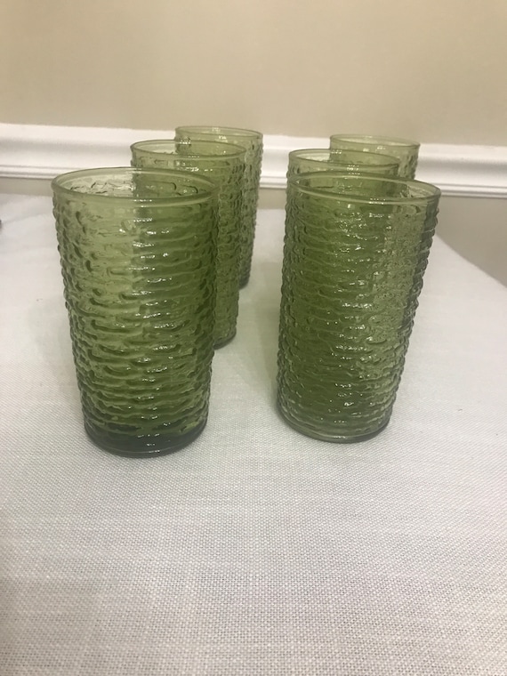 Vintage Anchor Hocking Soreno Green Cups, Saucers, Tumblers