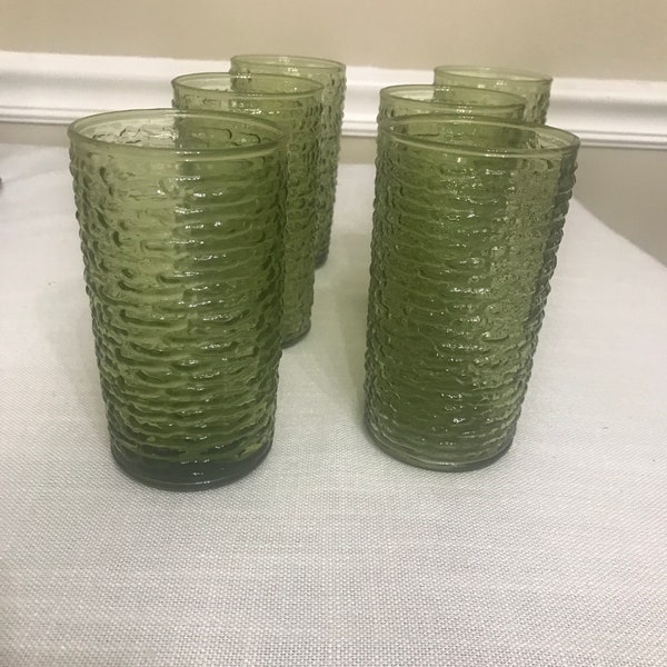 Vintage Anchor Hocking Soreno Green Cups, Saucers, Tumblers, Dinner Plate/ Pitcher