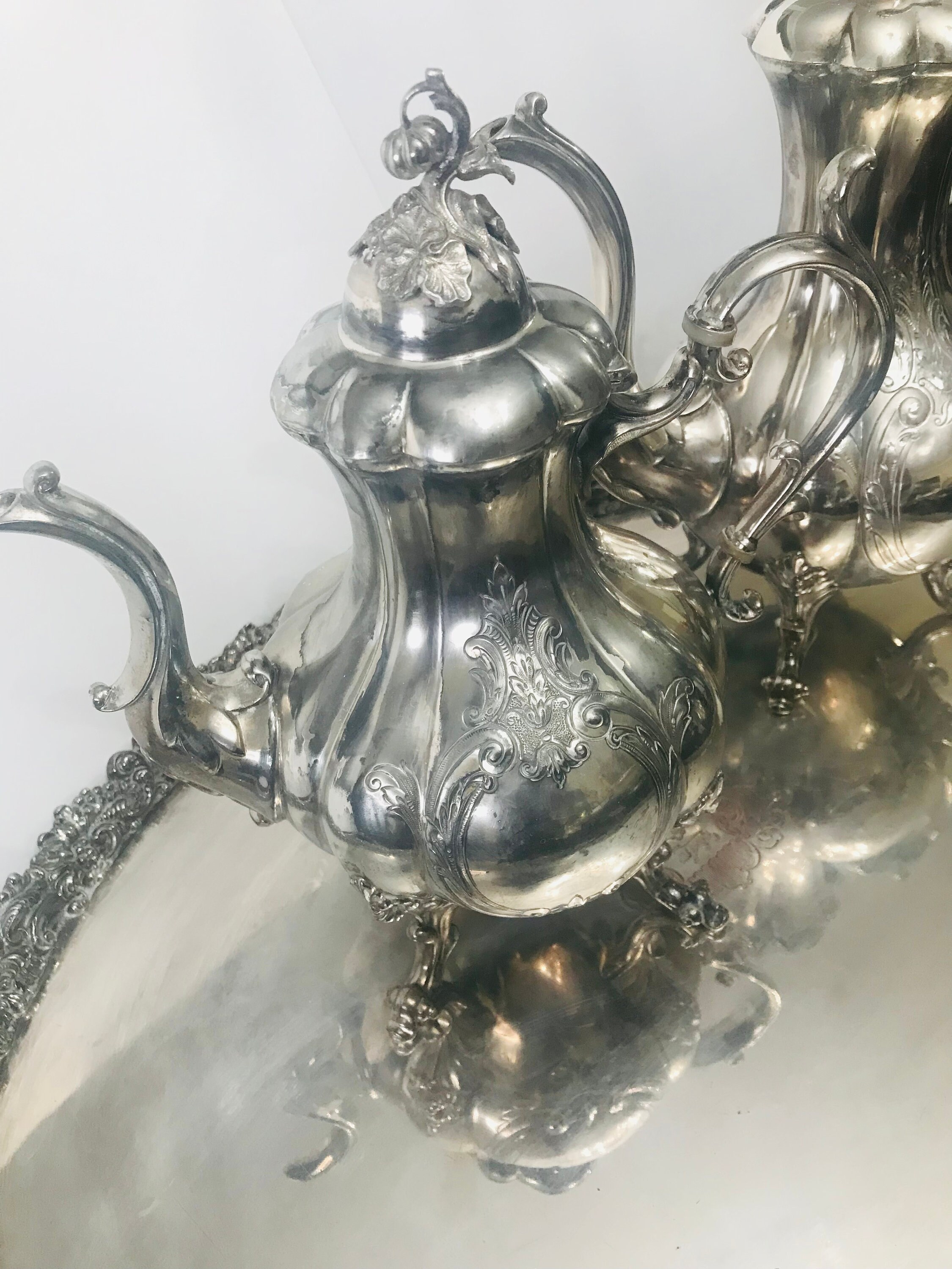 Vintage Barton and Reed Hand-chased Winthrop Tea Set on Vintage Barton and Reed Hand-chased Winthrop Tea Set on