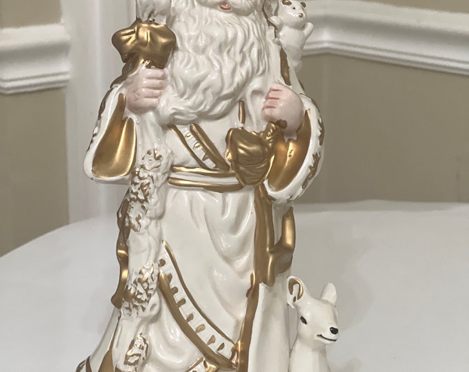 World Bazaar Ceramic Santa with a Fawn and Bear Figurine, Christmas Decoration