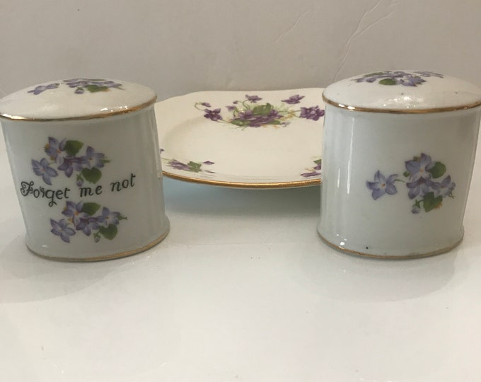 Trentham Royal Crown Bread Butter plate Made in England/ Enesco Forget Me Not Salt and Pepper Shakers